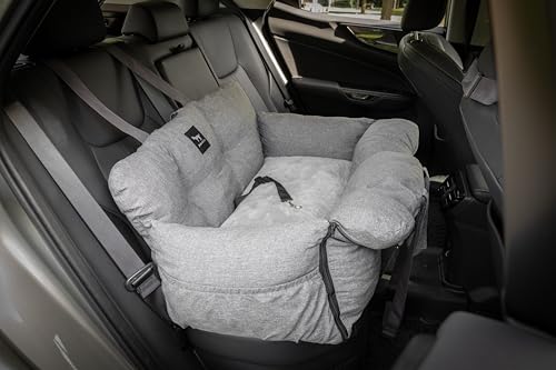 JACKO & CO V2 Premium Hundeautositz & Sitzerhöhung für kleine und mittelgroße Haustiere – fest – unter 18 kg, Welpen, Katzen/Reisetrage Bett & Tasche, Clip-On-Leine (Grau, 25-40lbs) von Jacko & Co