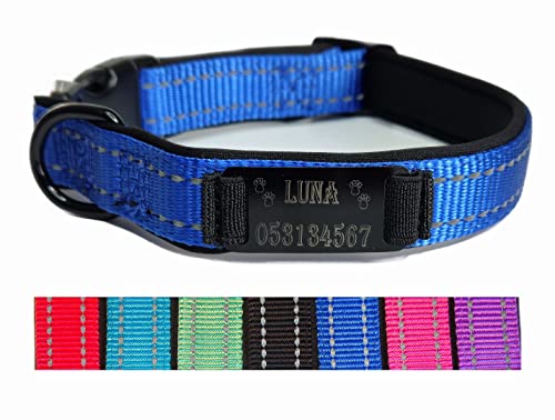 Hundehalsband Halsband Name Gravur personalisiert Haustier Hund Katze Nylon besonders stabil (L, Dunkel Blau) von Jacks O Be