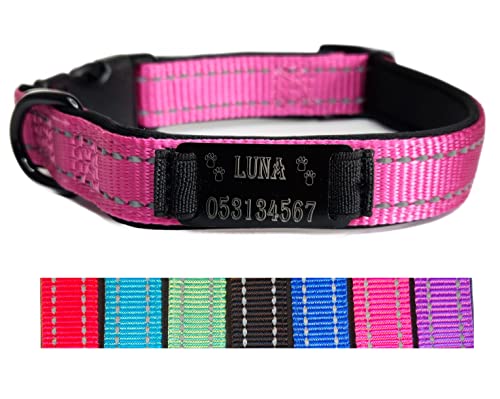 Hundehalsband Halsband Name Gravur personalisiert Haustier Hund Katze Nylon besonders stabil (M, Pink) von Jacks O Be