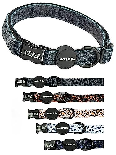 Jacks O Be Hundehalsband Halsband Name Gravur personalisiert Haustier Hund Katze Nylon besonders stabil (L, Schwarz-Schnörkel) von Jacks O Be