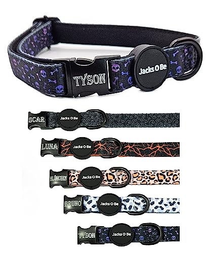 Jacks O Be Hundehalsband Halsband Name Gravur personalisiert Haustier Hund Katze Nylon besonders stabil (S, Kopf Lila-Schwarz) von Jacks O Be