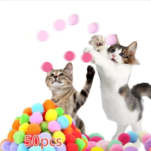 Jacsoii Katzenspielzeug-Bälle, 50 Stück, 3,1 cm, bunte und weiche interaktive Katzenbälle, aktives Katzenspielzeug für Indoor-Katzen (50 Stück Katzenball) von Jacsoii