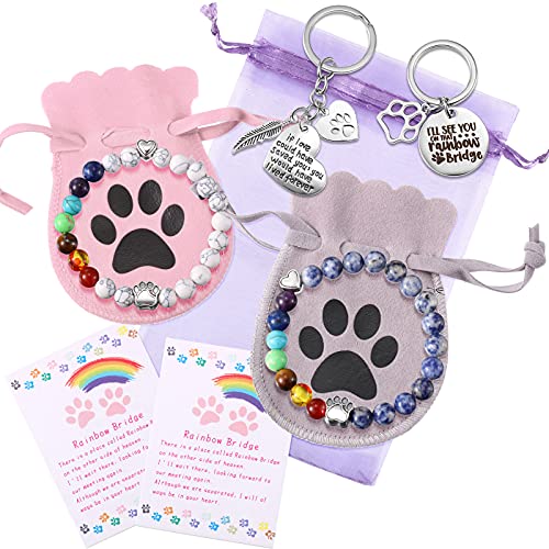 Jadive 9-teiliges Haustier-Gedenk-Set enthält 8 mm Regenbogen-Steg-Armband für Haustiere, Hundeverlust, Schlüsselanhänger, Regenbogenbrücke, Gedichtkarte mit Flanellbeuteln und Organza-Beutel für Damen, Herren, Kinder, Haustierliebhaber von Jadive