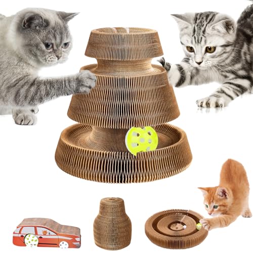 Kratzbrett Katze, Magic Organ Cat Scratching Board, 2-in-1 Cat Kratzbrett mit Glöckchen, Foldable Convenient Cat Scratcher Durable Recyclable, Cat Scratcher Cardboard House, Katzenzubehör Indoor von Jadyon