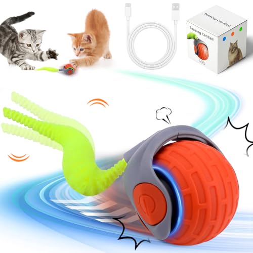Katzenspielzeug Elektrisch, Interaktives Katzenspielzeug, Katzen-spielzeug Selbstbeschäftigung Rolling Ball Interakties Balls Spielzeug, Neuer Automatisch Beweglicher Katzen-spielzeugball mit Schwanz von Jadyon