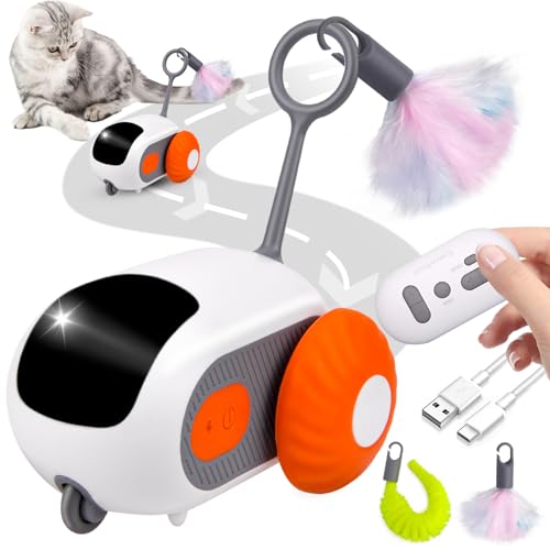 Katzenspielzeug Selbstbeschäftigung, Katzenspielzeug Elektrisch Beweglich mit 2 Federn, Interaktives Spielzeug für Katzen mit 2 Geschwindigkeiten USB Aufladbarfür gegen Langeweile für den Innenbereich von Jadyon