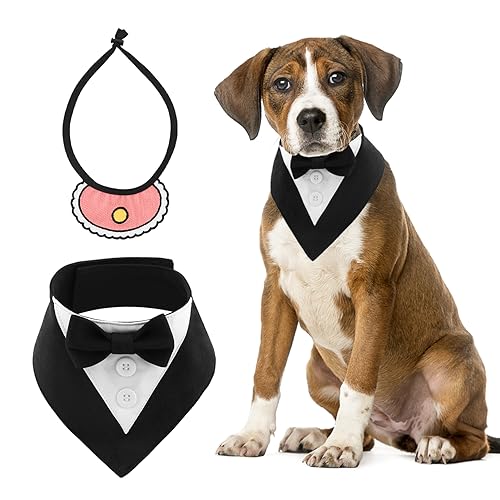 Hunde-Hochzeit, Hunde-Abschluss-Kappe und -Kleid, Hundekostüme, Hochzeit, Bandana, Halsband, Fliege, verstellbar, Smoking, formelles Hundekostüm, Größe S, M, L, 2 Stück Hunde-Hochzeit, Hunde-Abschluss-Kappe und -Kleid, Hundekostüme, Hochzeit, Bandana, Halsband, Fliege, verstellbar, Smoking, formelles Hundekostüm, Größe S, M, L, 2 Stück von Jaeskeclip