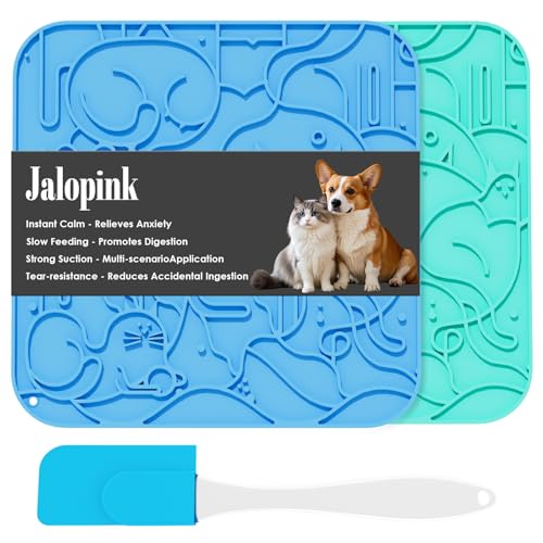 Jalopink 2 Stück Silikon-Leckmatten für Katzen und Hunde, langsame Fütterung, mit 60 starken Saugnäpfen gegen Langeweile und Unruhe (Blau+Grün-US, S) von Jalopink