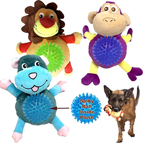 Hundespielzeug 2-in-1 Quietschspielzeug Hund Kauspielzeug Interaktives Hundespielzeug mit Stachelball im Inneren, 3 Stück von Jalousie