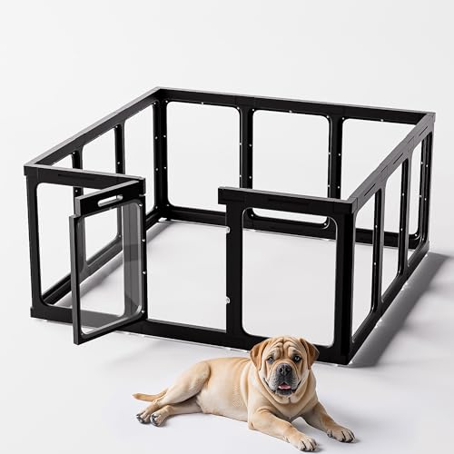 Jalove Laufgitter für den Innenbereich, aus Acryl, für Welpen, Welpen, mit Tür, transparenter Laufstall für Hunde, Katzen, Kaninchen, Frettchen, einfach zu montieren, bevorzugter kleiner Käfig von Jalove