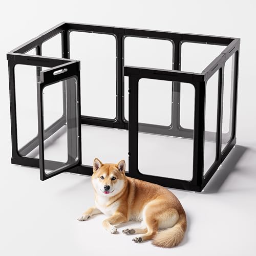 Jalove Laufstall für den Innenbereich, Acryl, transparenter Laufstall für Hunde, Katzen, Kaninchen, Frettchen, Kunststoff-Welpenlaufstall mit Tür, einfach zu montieren, Hundebox für kleine und von Jalove