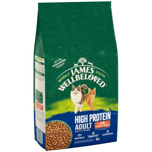 Adult High Protein Chicken and Turkey 4 kg Beutel, hypoallergen, Dry Cat Food von James Wellbeloved