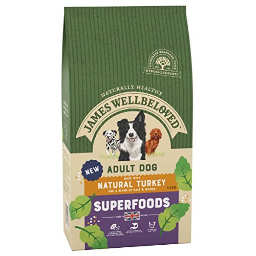 James Wellbeloved Adult Superfoods 1,5 kg Beutel, hypoallergenes Trockenfutter für Hunde, Truthahn mit Grünkohl & Quinoa James Wellbeloved Adult Superfoods 1,5 kg Beutel, hypoallergenes Trockenfutter für Hunde, Truthahn mit Grünkohl & Quinoa von James Wellbeloved