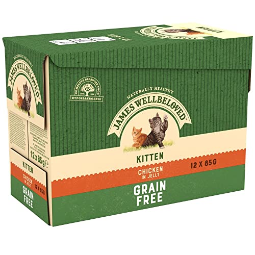 James Wellbeloved Kätzchen Getreidefreies Huhn in Gelee, 12 Beutel, hypoallergenes Katzenfutter nass, 1er Pack (12 x 85 g) von James Wellbeloved