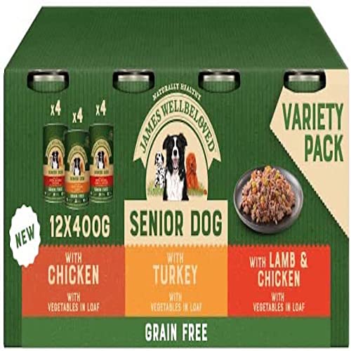 James Wellbeloved Senior Getreidefrei im Laib 12 Dosen, hypoallergenes Nassfutter für Hunde, 1er Pack (12 x 400 g) von James Wellbeloved