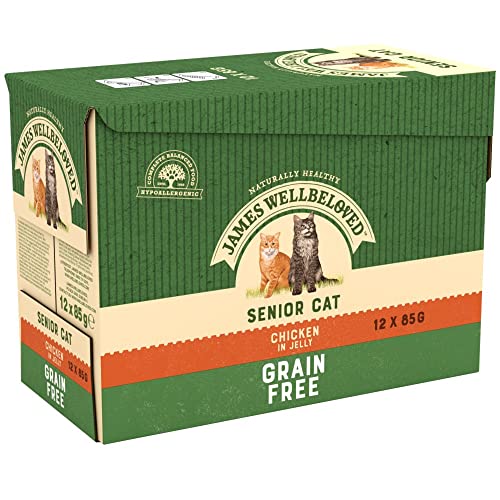 James Wellbeloved Senior Getreidefreies Huhn in Gelee, 12 Beutel, hypoallergenes Katzenfutter nass, 1er Pack (12 x 85 g) von James Wellbeloved