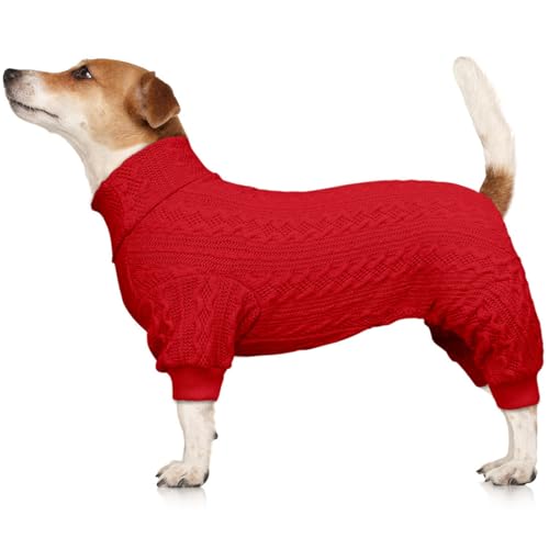 Hundepullover für große Hunde, Rollkragenpullover, gestrickt, einfarbig, Welpenpullover, warmer Hundepullover (Rot und XL) von Jamktepat