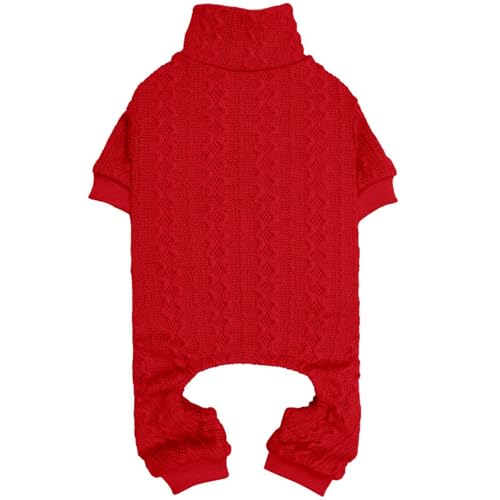 Hundepullover mit Rollkragen, gestrickt, einfarbig, Welpenpullover, warmer Hundepullover für kleine, mittelgroße Hunde (Rot und Größe S/M) von Jamktepat