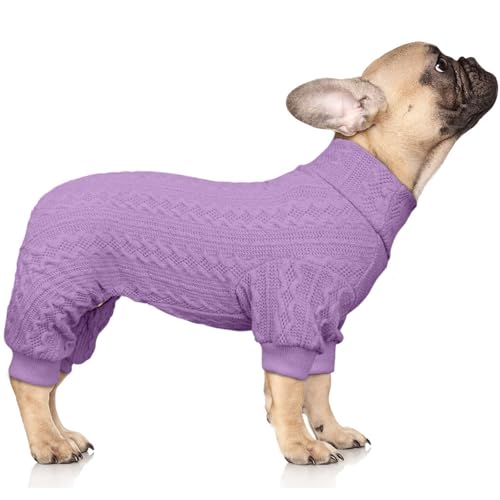 Hundepullover mit Rollkragen, gestrickt, einfarbig, Welpenpullover, warmer Hundepullover für kleine Hunde, Violett und Größe S von Jamktepat