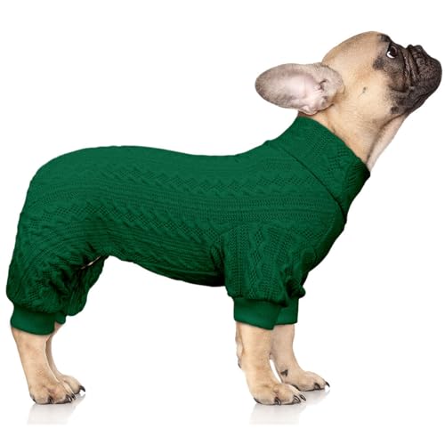 Hundepullover mit Rollkragen, gestrickt, einfarbig, Welpenpullover, warmer Hundepullover für kleine Hunde (Grün und S) von Jamktepat