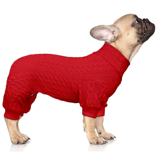 Hundepullover mit Rollkragen, gestrickt, einfarbig, Welpenpullover, warmer Hundepullover für kleine Hunde (Rot und S) von Jamktepat