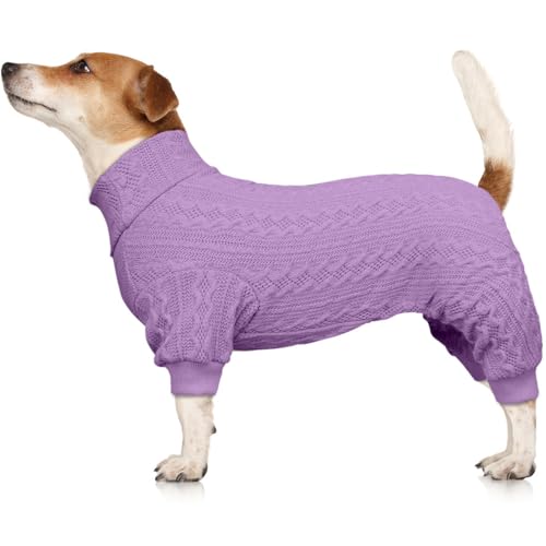 Hundepullover mit Rollkragen, gestrickt, einfarbig, Welpenpullover, warmer Hundepullover für mittelgroße Hunde, Violett und Größe M von Jamktepat