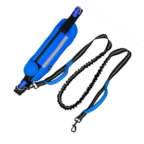 Handsfree Hundegeschirr Leine,Laufgurt für Hunde mit Verstellbarer Gürteltasche,Laufgurt für Jogging und Outdoor mit Gürteltasche,reflektierend - Händefrei Hundeleine zum Laufen(Blau) von Jamotolly