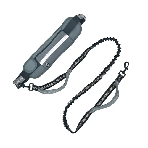 Handsfree Hundegeschirr Leine,Laufgurt für Hunde mit Verstellbarer Gürteltasche,Laufgurt für Jogging und Outdoor mit Gürteltasche,reflektierend - Händefrei Hundeleine zum Laufen(Grau) von Jamotolly