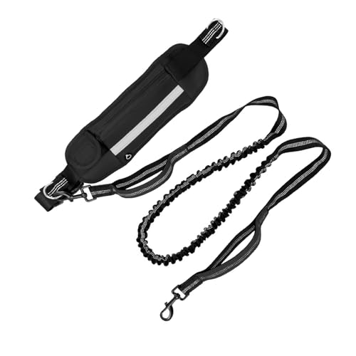 Handsfree Hundegeschirr Leine,Laufgurt für Hunde mit Verstellbarer Gürteltasche,Laufgurt für Jogging und Outdoor mit Gürteltasche,reflektierend - Händefrei Hundeleine zum Laufen(Schwarz) von Jamotolly