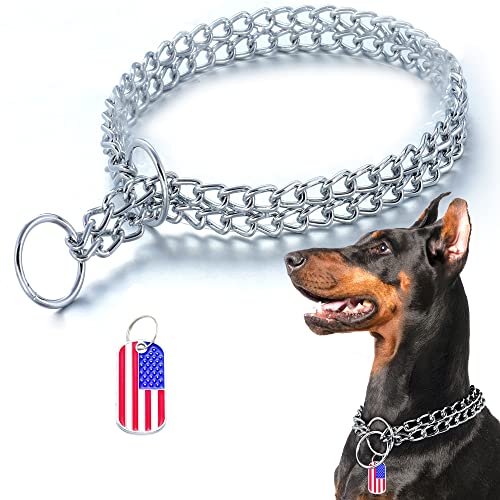 JanToPet Hundehalsband, Edelstahl, verstellbar, aus Metall, kubanische Gliederung, kaufest, zweireihig, für große, kleine, mittelgroße Hunde (2 Reihen, M) von JanToPet