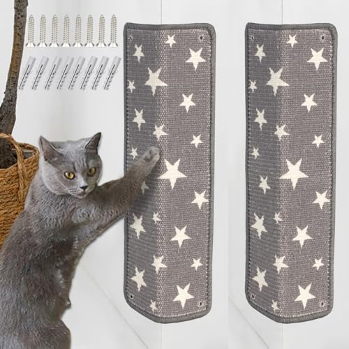 JanYoo 2 Stück Kratzmatte Katze, Kratzschutz Katzenkratzmatte Sisal Katzenkratzmatte Katzen Kratzteppich Kratzmatte Kratzbrett Wand für Schützt Teppiche und Sofas 60×25CM(Stern) von JanYoo