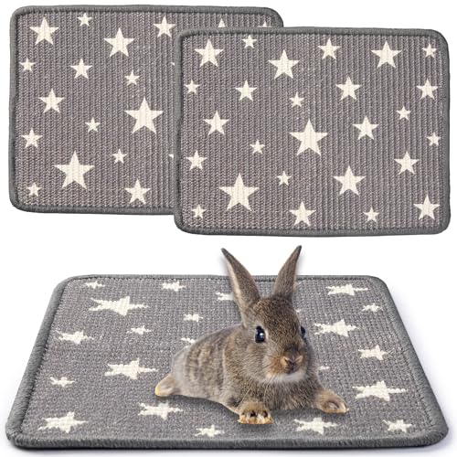 JanYoo 2 Stück Kratzmatte für Kaninchen 40×30cm, Natürliches Sisal Kaninchen Käfig Einlagen Meerschweinchen Unterlage Wiederverwendbar Anti-Rutsch für Kaninchen, Hamster, Katze(Stern) von JanYoo