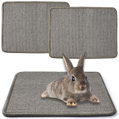 JanYoo 2 Stück Kratzmatte für Kaninchen 40×30cm, Natürliches Sisal Kaninchen Käfig Einlagen Meerschweinchen Unterlage Wiederverwendbar Haustierkäfig Bettwäsche zum Beißen, Grau von JanYoo