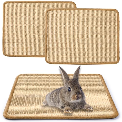 JanYoo 2 Stück Kratzmatte für Kaninchen 40×30cm, Wiederverwendbar Kaninchen Käfig Einlagen Meerschweinchen Unterlage Haustierkäfig Bettwäsche zum Beißen für Kaninchen Meerschweinchen(Beige) von JanYoo