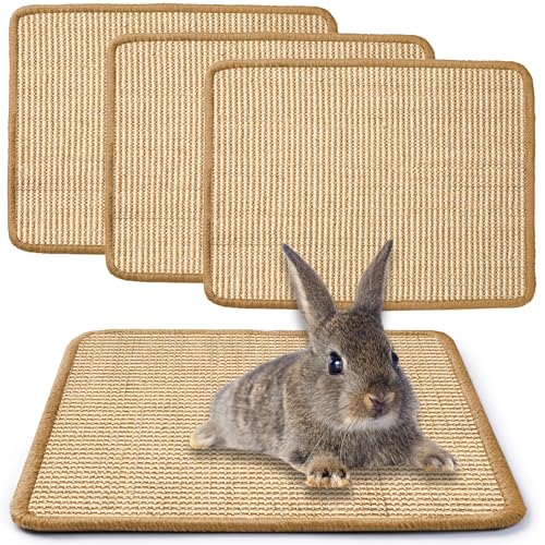 JanYoo 3 Stück Kratzmatte für Kaninchen 40×30cm, Wiederverwendbar Kaninchen Käfig Einlagen Meerschweinchen Unterlage Haustierkäfig Bettwäsche zum Beißen für Kaninchen Meerschweinchen(Beige) von JanYoo