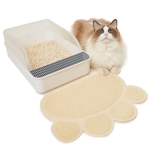 JanYoo Katzenklo Matte, 40x30CM Katzenstreu Matte wasserdichte und rutschfeste, PVC Katzenklo Unterleger zum Auffangen von Katzenstreu, Katzenstreu Matte vor Katzentoilette,Beige von JanYoo