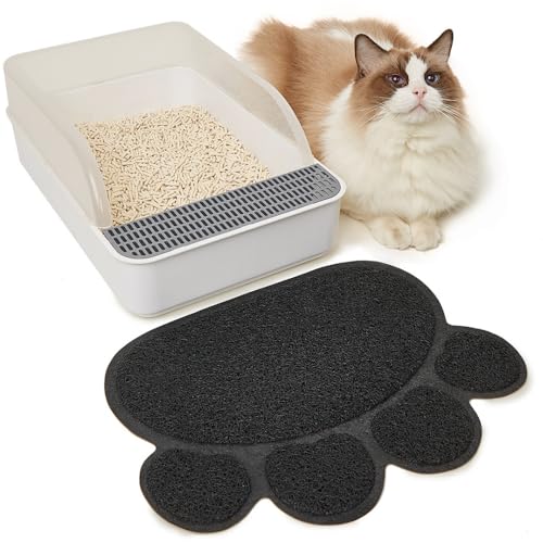 JanYoo Katzenklo Matte, 40x30CM Katzenstreu Matte wasserdichte und rutschfeste, PVC Katzenklo Unterleger zum Auffangen von Katzenstreu, Katzenstreu Matte vor Katzentoilette,Schwarz von JanYoo