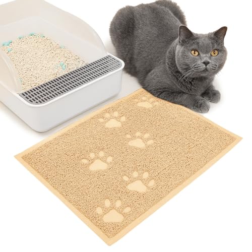 JanYoo Katzenklo Matte 40x30CM Katzenstreu Matte wasserdichte und rutschfeste Katzenklo Unterleger zum Auffangen von Katzenstreu, Katzenstreu Matte vor Katzentoilette,Beige von JanYoo