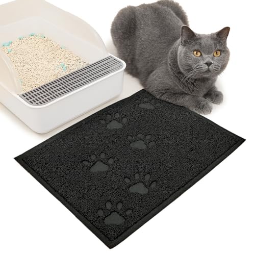 JanYoo Katzenklo Matte 40x30CM Katzenstreu Matte Wasserdichte und Rutschfeste Katzenklo Unterleger zum Auffangen von Katzenstreu, Katzenstreu Matte vor Katzentoilette,Schwarz von JanYoo