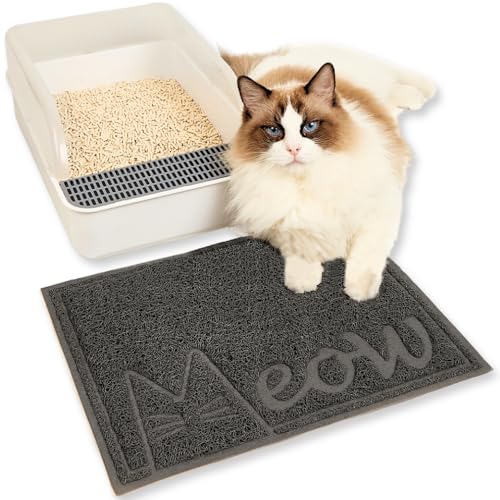 JanYoo Katzenstreu Matte, 40 x 30 cm PVC wasserdichte Katzenmatte Katzenklomatte Katzenklo mit Rutschfester, Matte Katzentoilette für Litter Catcher, Urinwasserfest,Grau von JanYoo