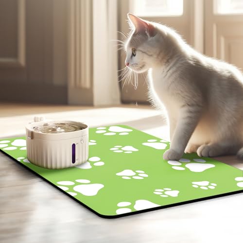 JanYoo Napfunterlage Katzen Futternapf Unterlage 50x35cm, wasserdichte Haustier Futtermatten rutschfeste Unterlage Katzennapf Fressnapf Futtermatte Katzenfutter Futternapf Matte(GrasGrün) von JanYoo