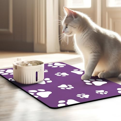 JanYoo Napfunterlage Katzen Futternapf Unterlage 50x35cm, wasserdichte Haustier Futtermatten rutschfeste Unterlage Katzennapf Fressnapf Futtermatte Katzenfutter Futternapf Matte(Lila) von JanYoo