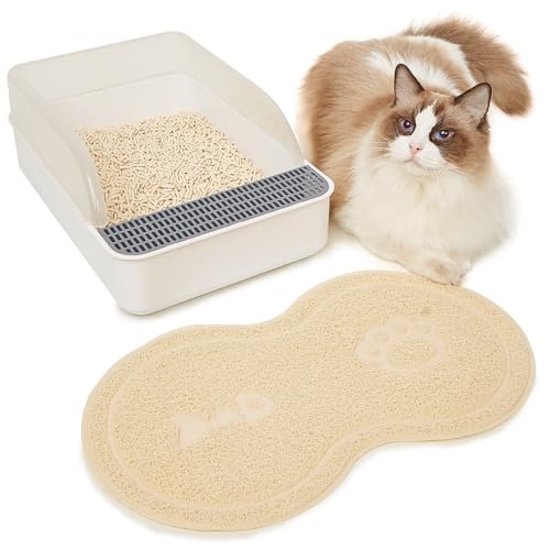 JanYoo PVC Matte 45x25CM Katzenstreu Matte wasserdichte und rutschfeste Katzenklo Unterleger zum Auffangen von Katzenstreu, Katzenstreu Matte vor Katzentoilette,Beige von JanYoo