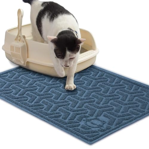 JanYoo Katzenklo Matte Katzenstreu Matte 90x60 cm Katzenklo Vorleger rutschfest Wasserdichtes Unterleger Matte Gitter Netz Streukontrolle Design Leicht zu Reinigen,Blau von JanYoo