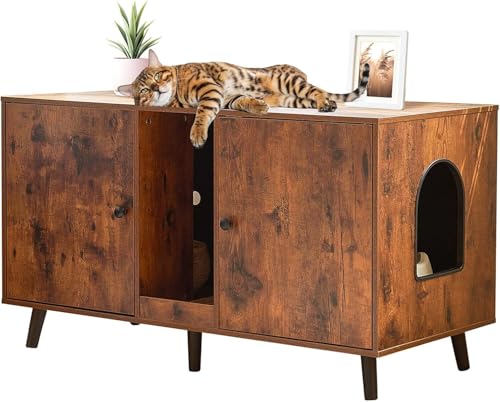 JanflyHome Katzenklo Möbel für 2 Katzen - Bauernhaus Katzentoilette Umzäunung Schrank Verstecktes Doppelzimmer, 42 Zoll TV-Ständer Großer Platz für Standard-Pfannentoiletten, Vintage Braun JanflyHome Katzenklo Möbel für 2 Katzen - Bauernhaus Katzentoilette Umzäunung Schrank Verstecktes Doppelzimmer, 42 Zoll TV-Ständer Großer Platz für Standard-Pfannentoiletten, Vintage Braun von JanflyHome