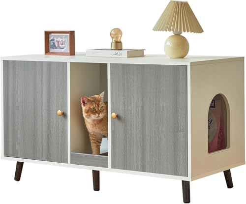 JanflyHome Katzentoilette – Doppeltes verstecktes Katzentoiletten-Möbel für 2 Katzen mit viel Platz – Haustierhaus für den Innenbereich – modernes Design – 108 x 49,8 x 60,5 cm – Grau JanflyHome Katzentoilette – Doppeltes verstecktes Katzentoiletten-Möbel für 2 Katzen mit viel Platz – Haustierhaus für den Innenbereich – modernes Design – 108 x 49,8 x 60,5 cm – Grau von JanflyHome