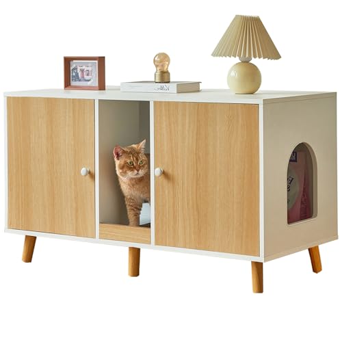 JanflyHome Katzentoilette – Doppeltes verstecktes Katzentoiletten-Möbel für 2 Katzen mit viel Platz – Haustierhaus für den Innenbereich – modernes Design – 108 x 49,8 x 60,5 cm – Holz JanflyHome Katzentoilette – Doppeltes verstecktes Katzentoiletten-Möbel für 2 Katzen mit viel Platz – Haustierhaus für den Innenbereich – modernes Design – 108 x 49,8 x 60,5 cm – Holz von JanflyHome