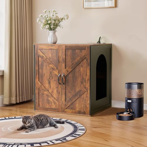 JanflyHome Katzentoilette Roboter Gehege, Automatisches Katzenklo Gehege für Katzentoilette 3/4 mit DIY Abnehmbare Türen, Steckdose für Streusammler, Rustikales Braun von JanflyHome
