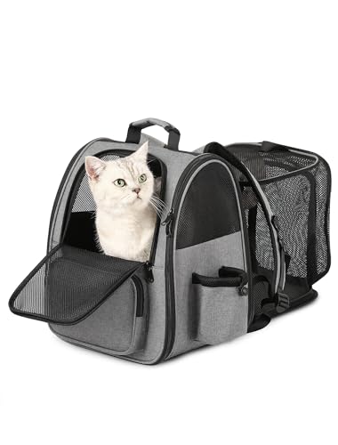 Erweiterbarer Katzen-Rucksack, Haustier-Tragetasche, faltbar, entworfen für Reisen, Fluggesellschaften, atmungsaktiv, Netz-Hundetragerucksack für kleine Katzen, Hunde, Auto, Outdoor, Wandern, Camping von Janiful