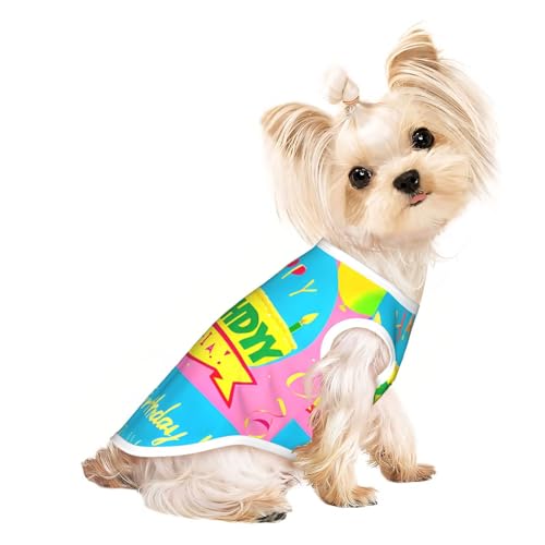 Haustier-T-Shirt, atmungsaktiv, ärmellos, Happy Birthday, Ballon-Druck, für kleine und mittelgroße Katzen und Hunde, Chihuahua, Yorkie, Dackel Haustier-T-Shirt, atmungsaktiv, ärmellos, Happy Birthday, Ballon-Druck, für kleine und mittelgroße Katzen und Hunde, Chihuahua, Yorkie, Dackel von JaoXer